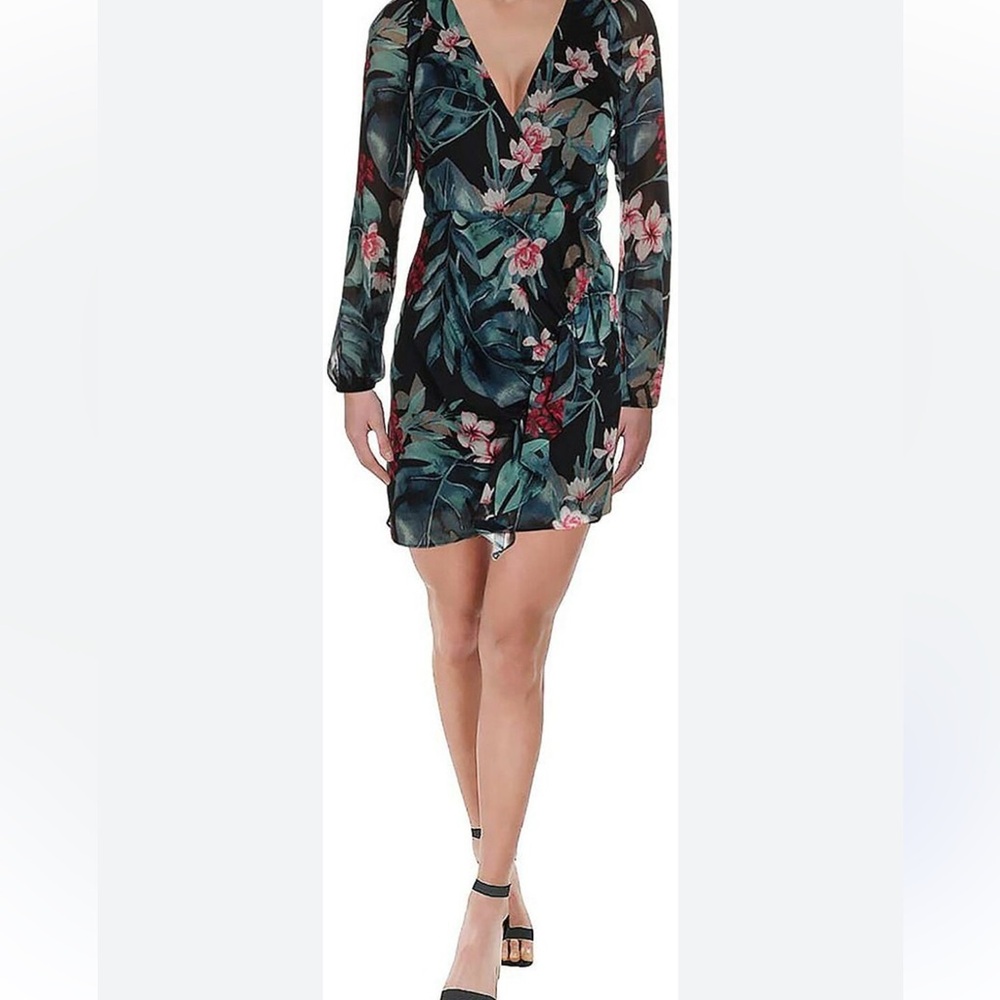 Guess Black Floral Long Sleeve Dress
